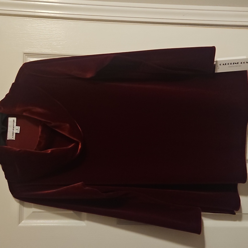 NWT Caroline Rose Velvet Cowl Neck Tunic: Deep Red Made In USA - Picture 3 of 10
